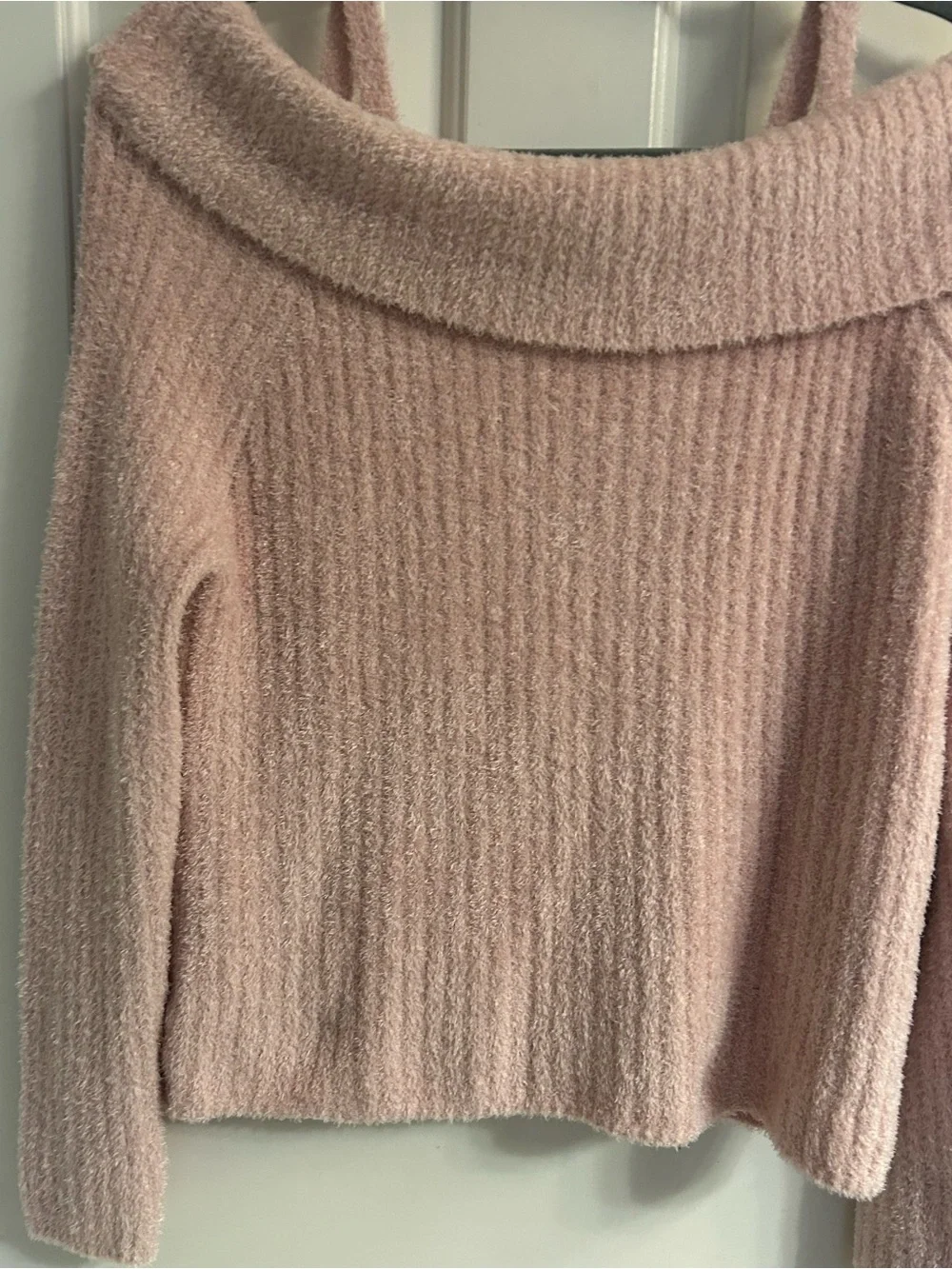 Girls abercrombie kids blush pink off-shoulder fuzzy sweater